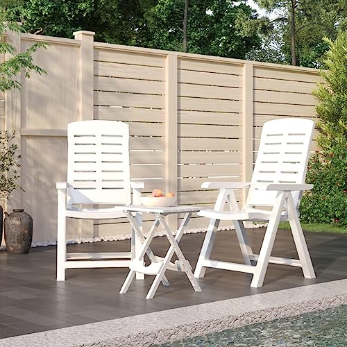Kaloriko 3-TLG. Garten-Essgruppe Weiß, Polypropylen Klappbar, Verstellbare Stühle, Outdoor Möbel Set, Balkon & Terrasse, Witterungsbeständig, Langlebig