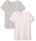 Amazon Essentials Women's Regular-Fit Short-Sleeve V-Neck T-Shirt, Pack of 2, Light Pink/Light Grey Heather, L