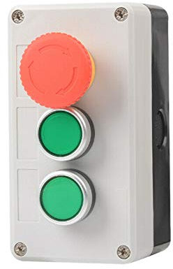 Estación de control de botón pulsador, 3 interruptores Interruptor de botón pulsador de hongo de parada/arranque (paquete de 1 - parada de emergencia + 2 autorretorno)