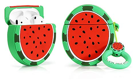 LEWOTE Silikon Niedliche Lustige Abdeckung Kompatibel mit Apple Airpods 1&2 [Obst & Lebensmittel Serie] (Wassermelone)
