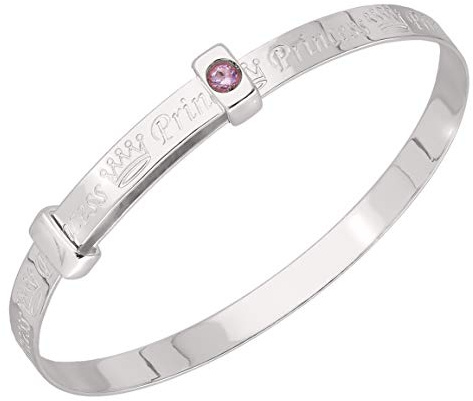 Pulsera de plata de ley con diseño de princesa para bautizo y cumpleaños, color rosa