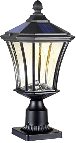 SCNYCUL Solar-Pfostenleuchten, Dämmerung bis Morgendämmerung, Outdoor-Solarlampen mit Pier-Montagesockel, wasserdichte Außenstableuchten Kopf mit gemustertem Glas, Säulenleuchte für Haus und Auffahrt