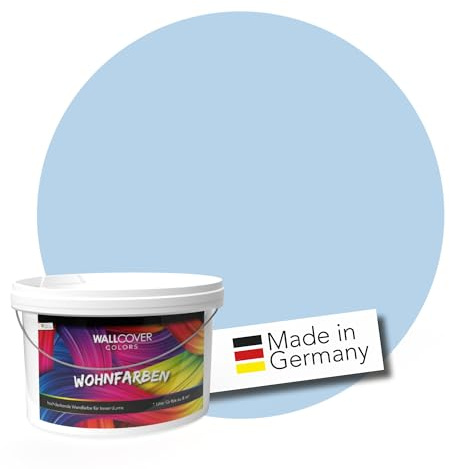 WALLCOVER hochwertige Wandfarbe für Innen im Kinderzimmer | Blau Hellblau | 5L für 40m² | Innenfarbe | auch für Baby- & Jugendzimmer | Hochdeckend (Klasse 1) | Profi Qualität aus Deutschland