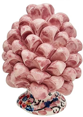 sicilia bedda - Sizilianischer Tannenzapfen mit verziertem Fuß - Majolika-Modell - Caltagirone-Keramik (Höhe 12 x 8, Rosa)