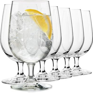 Libbey Entertaining Essentials Stemmed Water Glasses, Clear Multi-Purpose Water Goblet Set of 6, Dishwasher Safe 16 oz Goblet Glasses for Parties