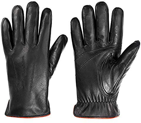 MaxW Herbst Winter Herren Leder Handschuhe Schwarze Schaffell Handschuhe Weiche Warme Touchscreen Fahren Radfahren Fäustlinge Futter aus Kaninchenfellimitat L