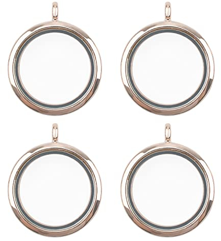 WANDIC Memory Medaillon Charms, 4 Stück Runde Rose Gold Galvanisierter Kristall Bilderrahmen Bouquet Charm, Living Floating Memory Medaillon für 2 Fotos