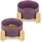 Navaris Comederos para Perros elevados - 2X Comedero de cerámica para Perro y Gatos Cachorros - Platos con Soporte Antideslizante de bambú - Morado
