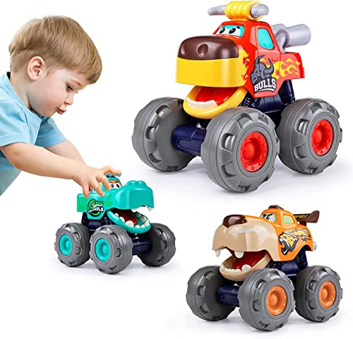 HOLA Toys for 1 Year Old Boys, Car Toys for 2 Year Old Boy Gifts, 3 Pack Monster Truck Old Boy Toy, Pull Back Push n Go Toy Cars for 1+ Year Old Boys, 1st Birthday Gifts