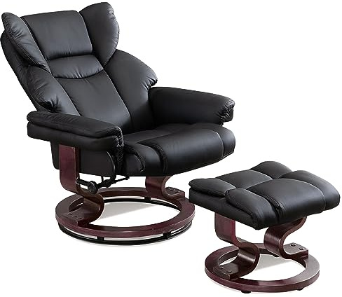 Recliner Chair with footstool, Recliner Armchair Upto 160kg Weight Capacity 135° Reclining Swivel Sofa Chair Ergonomic Couch Bed with UK FR Foam, Tilting & Lock Mechanism for Living Room, Black