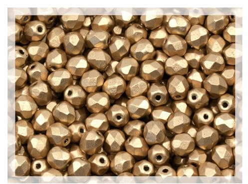 ca 600 pcs (50g) Faceted Fire Polished Pressed Czech Glass Beads 4mm (0.16in), Aztec Pale Gold - 01710