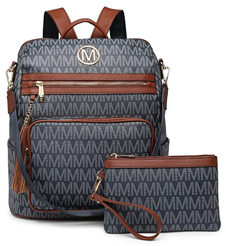 MKP COLLECTION Women Fashion Backpack Purse Convertible Large Rucksack Versatile Travel Shoulder Bags Handbag Set with Tassel, Dark Blue, 13.5 L x 6 W x 14.25 H, Rucksack Backpacks