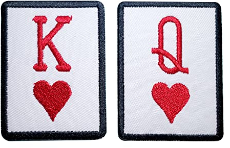 CLOVER INTER 2 Pcs King and Queen of Heart Patches Iron on Embroidered Badge Saw On Patch for Jeans, Clothing, Bags, Jackets, Caps