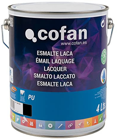 Cofan Esmalte Laca al Agua | Color Negro Satinado | Bote de 4 litros