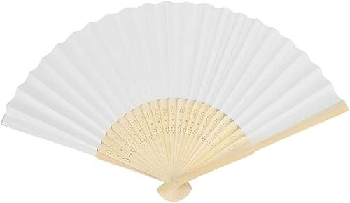 Yukiyi Dunkelgrüne Handfächer für Damen klappbar Frauen, faltbare Handfächer, Stoff-Faltfächer, DIY, handgefertigte Fächer zum Tanzen, Foto-Requisiten, Wanddekoration, Hochzeitszubehör (White)