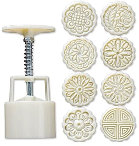 JKUHA Moon Cake Mould 75g with 8 Pcs Hand Press Cookie Stamp Mooncake Mold Pastry DIY Tool