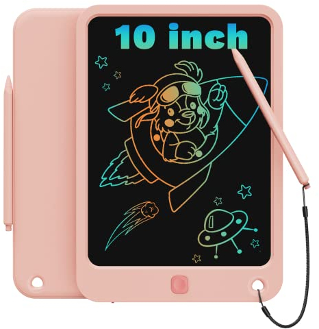 TEKFUN LCD Schreibtafel Kinder Erwachsene 10 Zoll Bunte Zeichenbrett, Spielzeug ab 3 4 5 Jahre Junge Mädchen Zaubertafel Maltafel, Kinder Lernspielzeug Geburtstags Geschenke für 3+ Jahre (Rosa)