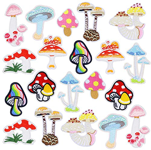 Pilz-aufnäher, 20 Stück Bunte Pilz-Aufkleber Zum Aufbügeln, DIY-Stickerei, Nähpflanze, Applikation Für Kinder, Kleidung, Hut, Rucksack