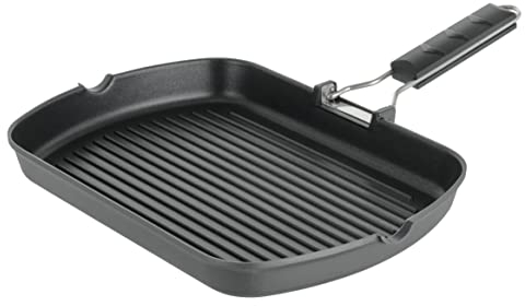 Baroni Home Bistecchiera Antiaderente con manico pieghevole, Griglia alluminio per piatti a basso contenuto di grassi, 34x24 cm, Piano Gas, Elettrico, Vetroceramica