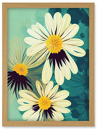 Doppelganger33 LTD Abstract Illustration Daisy Blossoms Flowers Painting Artwork Framed Wall Art Print A4