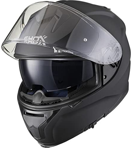 Shox Motorcycle Helmet Motorbike Crash Jet Racing Helmet with Internal sun Visor Men's And Women's Helmets UK Stock Ammot M Matt Black