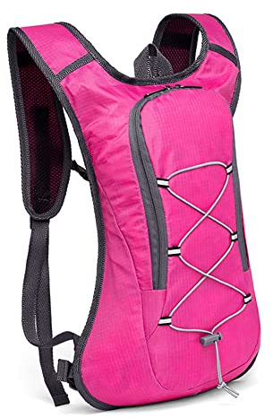 Delmkin Zaino per Ciclismo con Uscita Waterpipe Nascosta, Impermeabile, Traspirante e Ultraleggero per Ciclismo/Corsa/Campeggio/Escursionismo/Trekking, Rosa Rossa