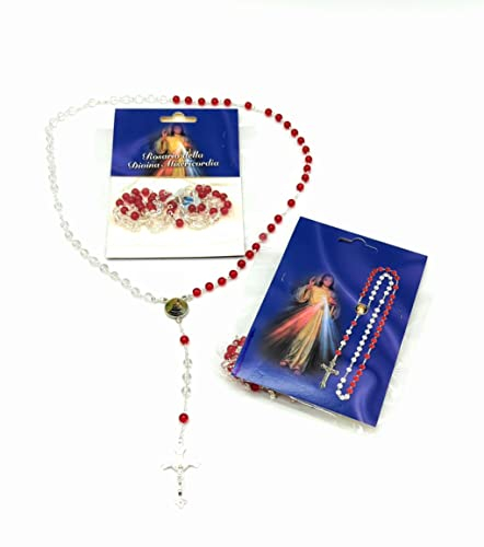 OVUNQUE PROTEGGIMI Rosenkranz der Göttlichen Barmherzigkeit mit Körnern aus echtem Glas 6 mm Rosenkranz Jesus Barmherzig Chaplet of Divine Mercy
