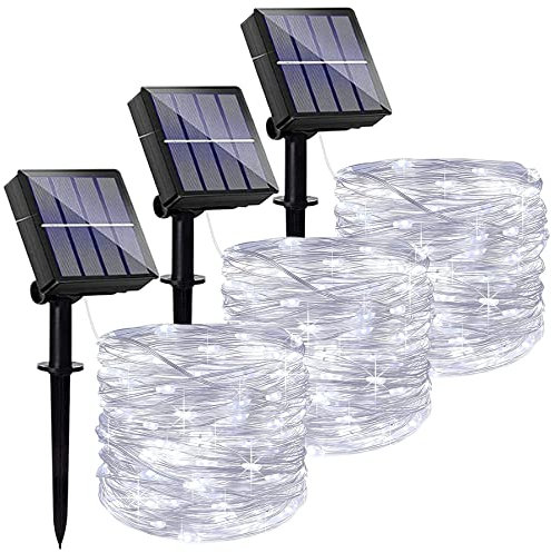 Lezonic Solar Garden Lights Outdoor, 3Pack Each 120 LED Solar Fairy Lights Waterproof, 8 Mode Outdoor/Indoor Garden Lights Copper Wire Lighting for Wedding, Patio, Yard, Tree, Christmas (Cold White)