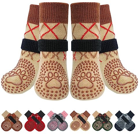 BEAUTYZOO Hundesocken Anti Rutsch, Doppelseitige Hundesocken Leckschutz mit Klettverschluss Riemen für Innenbereich Pfotenschutz für Hunde, Schuhe für Kleine, Mittlere und Große Hunde, 6er-Set