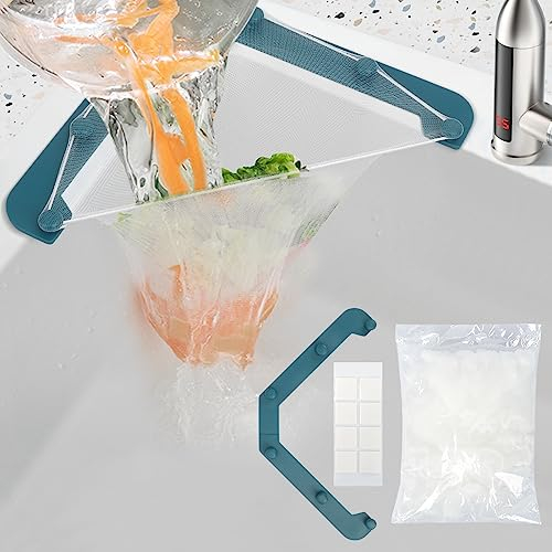 Triangle Tri-Holder Filter,Skycase Sink Corner Strainer with 50 pcs Large Size Filtering Mesh Bags Net Hanging Drain Rack Kitchen Sink Strainer for Kitchen Leftover