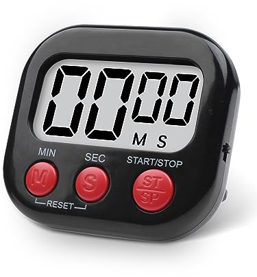 Temporizador Digital de Cocina, Pitasha Egg Timer Magnético con Alarma, Cuenta Arriba y Cuenta Abajo Reloj para Cocina, Estudio, Entrenamiento Ejercicio (Negro-Rojo)