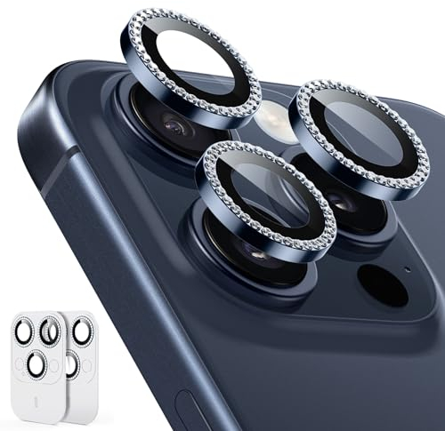 ESR Camera Lens Protectors for iPhone 15 Pro Max/15 Pro, Armorite Individual Lens Protectors, Scratch-Resistant Ultra-thin Tempered Glass with Aluminum Edging, Armorite Series, Set of 2, Rhinestone