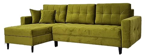 Ecksofa Couch Klappbar Inter mit Stauraum Sofa Wohnlandschaft Schlafsofa Grün Ottomane Links/Rechts