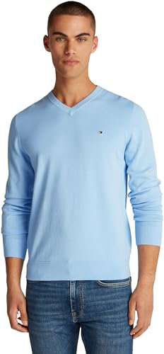 Tommy Hilfiger Jersey para Hombre Cuello de Pico, Azul (Vessel Blue), XS