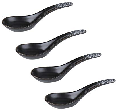 Cucharas soperas Asiáticos cerámica sopa cucharas de té de cucharas 5.3in larga serie de 4 estilo japonés chino de cerámica cucharadas soperas Cucharas de postre (Size : Curved spoon-F)