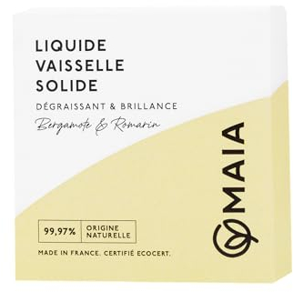 Savon vaisselle solide MAIA – Bergamote & Romarin ● Made in France ● 150 g ● 99,97% d’ingrédients d’origine naturelle ● Mousse, nettoie et dégraisse en profondeur ● Zéro Déchet
