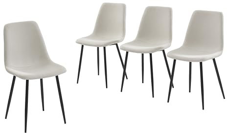 BAÏTA Lot de 4 chaises Estelle Tissu Beige Pieds en métal Noir