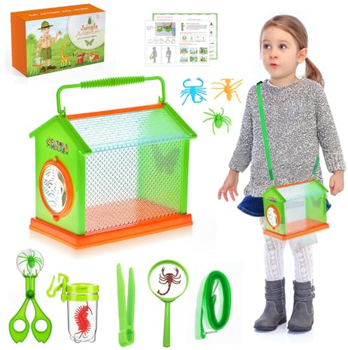 Editbar Insekten Forscherset Kinder,Forscherset für Kinder,Insekten Beobachtungsbox,12-teiliges Entdecker Set mit Insektenfänger,Auffangflasche,Lupe,für Naturerkundungen und Abenteuer Geschenk