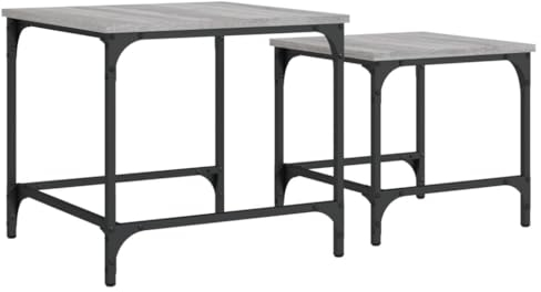 vidaXL Satztische 2 STK., Satztisch Couchtisch mit Metallrahmen, Beistelltisch Sofatisch für Wohnzimmer Schlafzimmer Büro, Tisch Kaffeetisch, Grau Sonoma Holzwerkstoff
