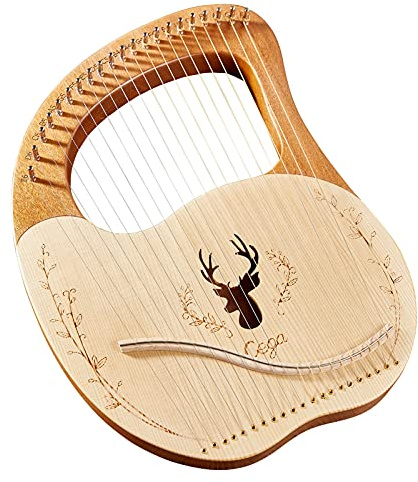 YIWENG Cega 21 Metallsaiten Lyre Harp Box Lyre Harfe Fichte Topboard Mahagoni Backboard Saiteninstrument mit Stimmschlüssel Saiten Plektren Musiknotenaufkleber,Leierharfe mit Stimmschlüssel
