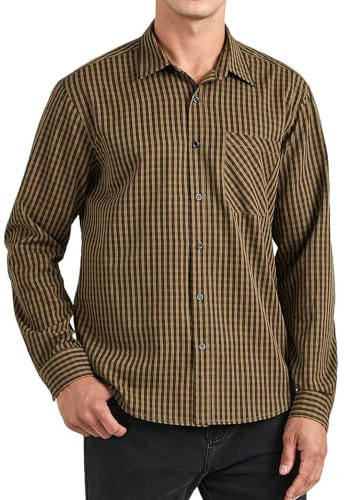Enlision Chemise Marron Homme à Carreaux Manches Longues Boutonnées Décontractées Chemises Bûcheron Hommes Canadienne avec Poches Coupe Régulière 6XL