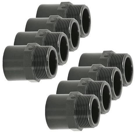 HAF® 8X PVC Fittings Übergangsnippel mit 40/50mm x 1 1/2 Außengewinde | Übergangsmuffe aus grauem PVC-U für Rohr, Rohrleitungen oder Poolverrohrung | Qualität: Made in Europe - Menge: 8 Stück