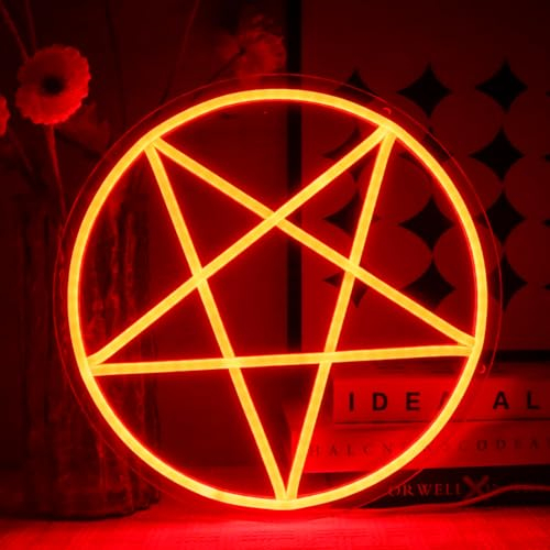 OYCGZV Pentagramm Neon Schild, Rot Led Neon Schild Wand Pentakel Neon Sign USB Led Schild für Spielzone Zimmer Schlafzimmer Mann Höhle Party Bier Bar Altarzubehör Geschenk für Freunde Familien