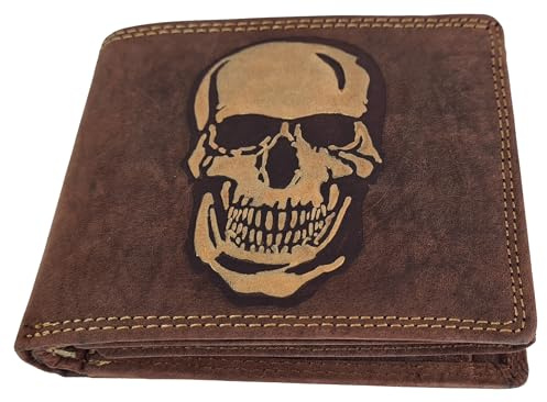 Einkaufszauber Echt Leder Geldbeutel Skull Totenkopf Kupfergold
