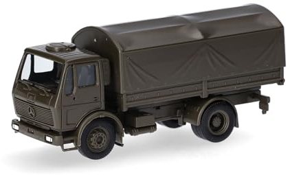 Herpa LKW Modell Mercedes-Benz NG LKW 5t Pritschen-LKW mit Rundplane 2achs Bundeswehr, Miniatur im Maßstab 1:87, Sammlerstück, Made in Germany, Kunststoff
