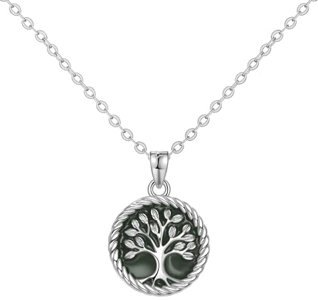 Lydreewam Collier Arbre de Vie Émail Vert pour Femme Argent Sterling 925, Réglable 40+5cm