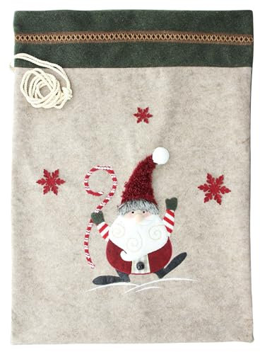 FRANK FLECHTWAREN Geschenkbeutel Wichtel, groß, Filz, 100% Polyester, Metallglöckchen, Baumwollkordel Maße: 51 x 68 cm, Ideale Verpackung für Weihnachten, auch für den Nikolaus geeignet
