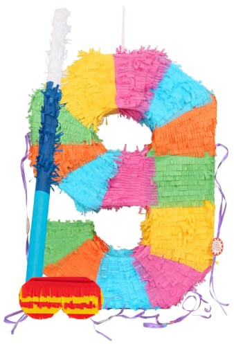 Fax Potato Nummer 9 Ausklappbare Piñata Set mit Stock & Augenbinde - Blauer Stick - 1x Füllen Sie Ihr Eigenes Mexikaner Kinder Mädchen Jungs Geburtstagsfeier Parteien Spiels Dekorationen Bausatz
