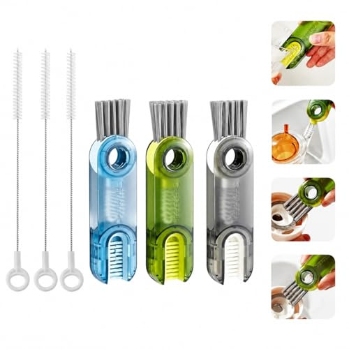 CZAYEFNH 3 Stück 3 in 1 Reinigungsbürste mit Harte Borsten,Tassendeckel-Reinigungsbürste, für Reagenzgläser Reinigen,Kleine & Schmale Milch Schlauchbürste, Strohhalm Bürste für kleine Zwischenräume