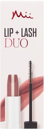 Mii Cosmetics Lip + Lash Lipstick & Mascara Duo Gift Set | Makeup Gift Set for Women | Plumping Lipstick & Lengthening Mascara | Lip & Eye Makeup Bundle, Make Up Bundle for Gifting | In Bloom
